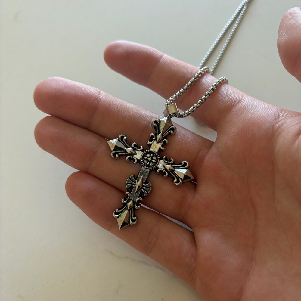 Affliction Silver Cross Pendant Necklace